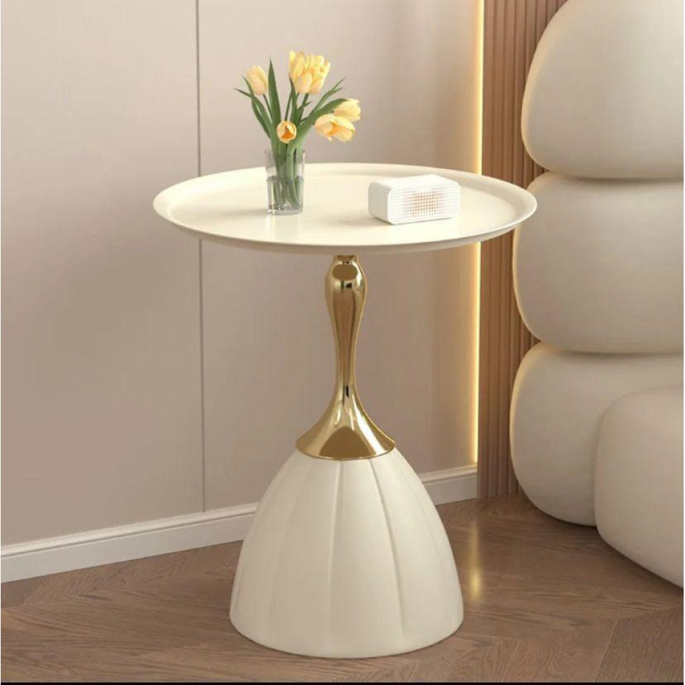 Table d'appoint ronde design tulipe Blanche et Dorée (40x30x50 cm)