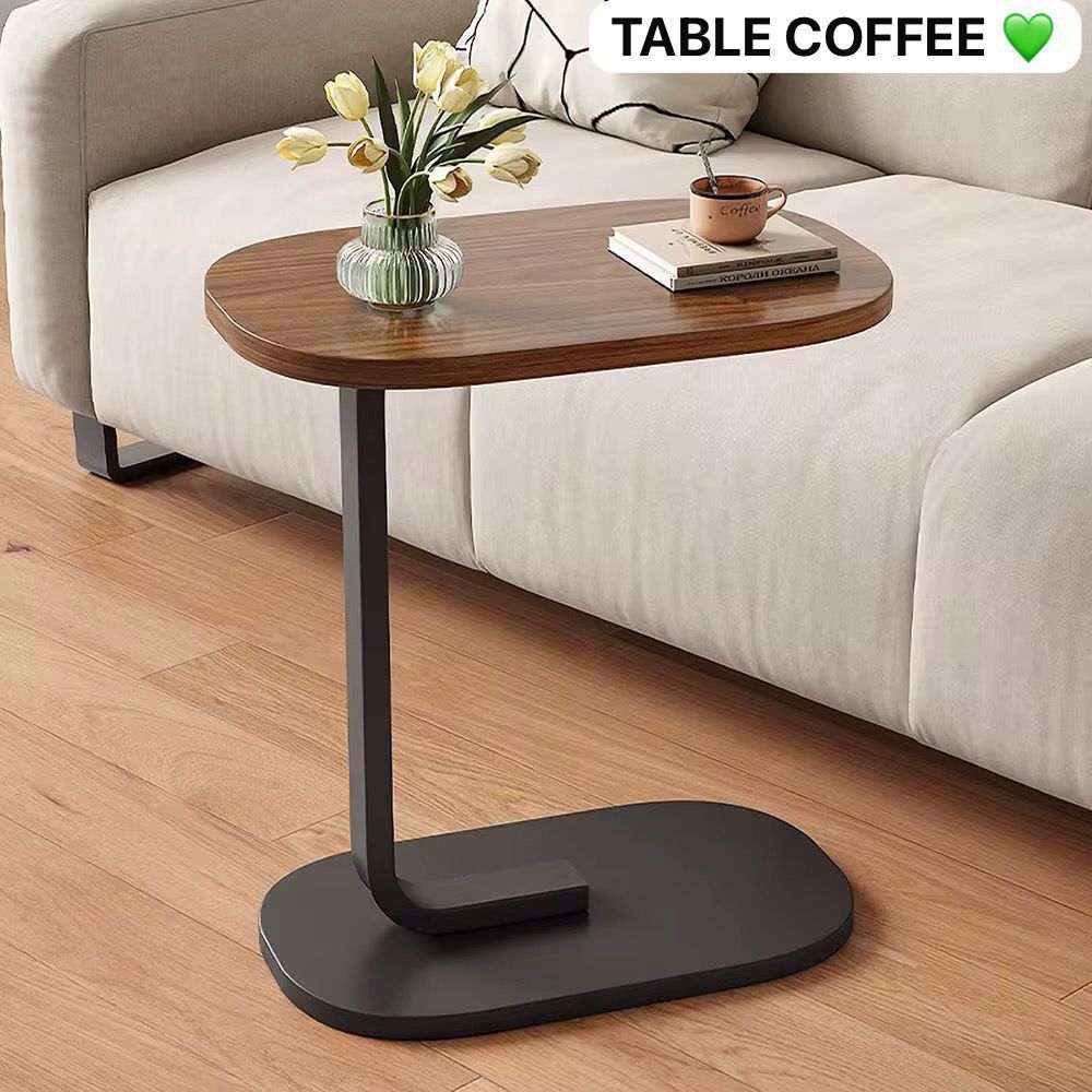 Table de bout de canapé en C design industriel bois et métal noir 60cm x 45cm x 30cm