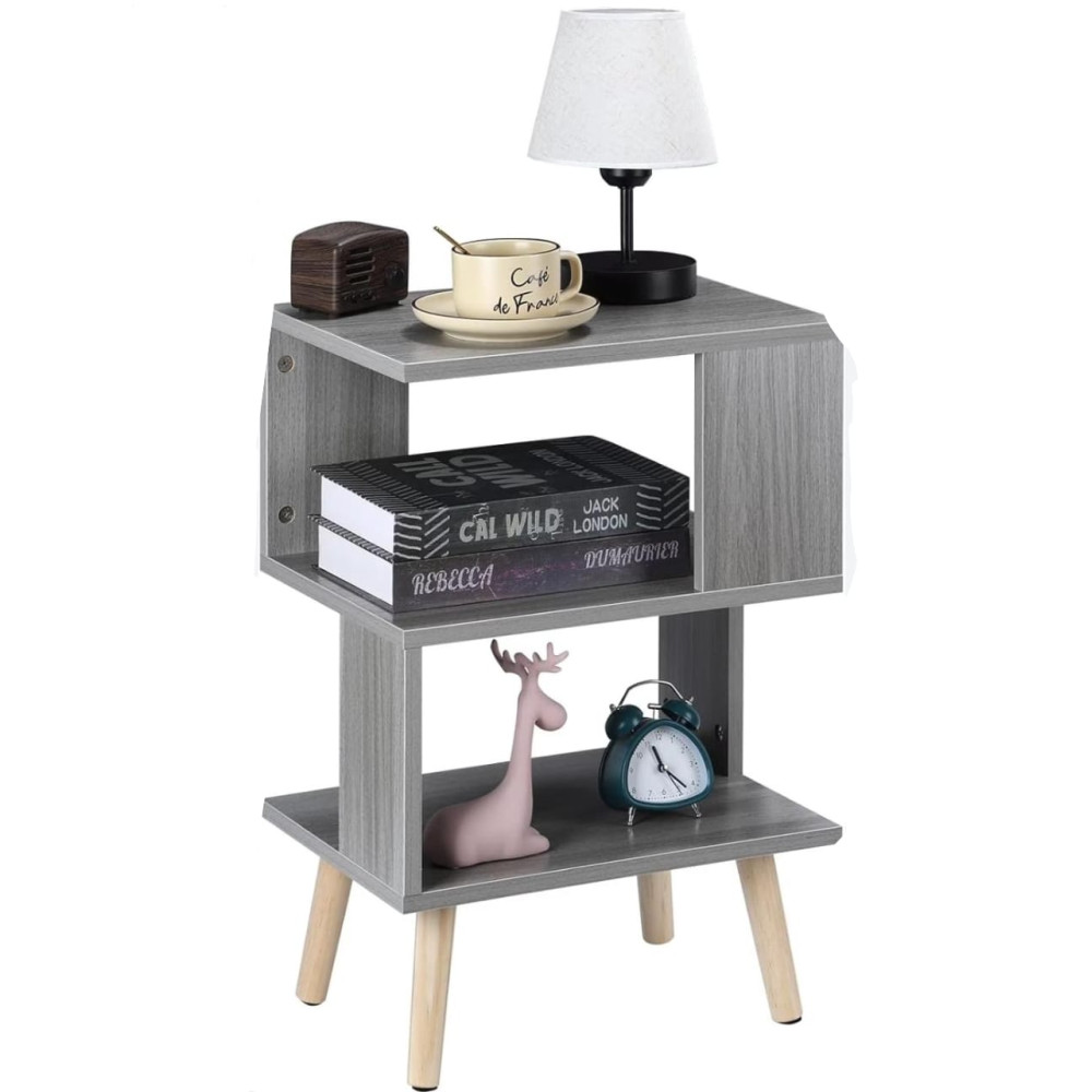 Table de chevet moderne grise a trois niveaux - 41x41x63cm