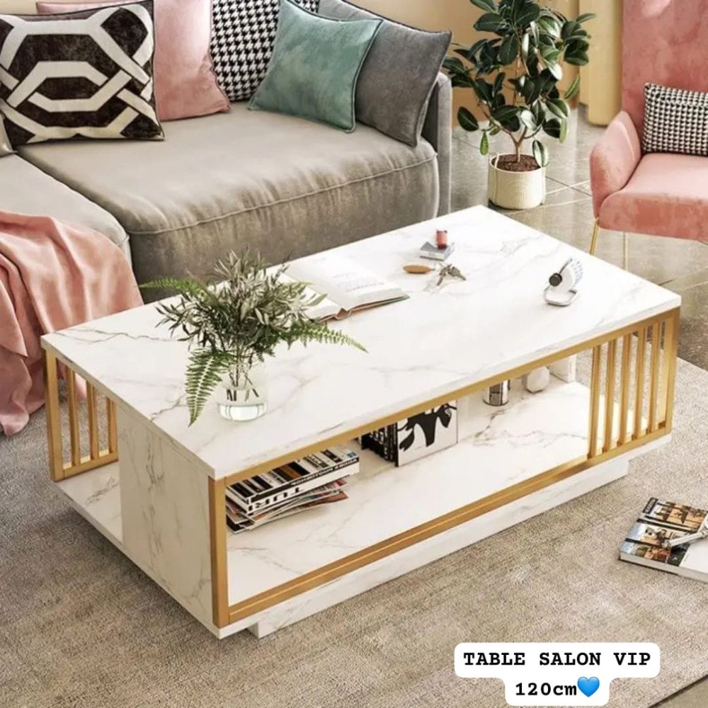 Table Basse Salon VIP 120cm – Design Moderne avec Rangement Intégré table salon moderne, table basse marbre, table salon luxe, meuble salon moderne, table basse 120cm Sénégal