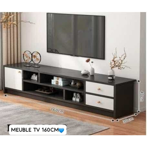Meuble TV 160cm – Console TV Moderne Noir & Blanc avec Rangement meuble tv moderne 160cm, meuble tv noir blanc, console tv salon, meuble tv rangement, meuble tv design Sénégal
