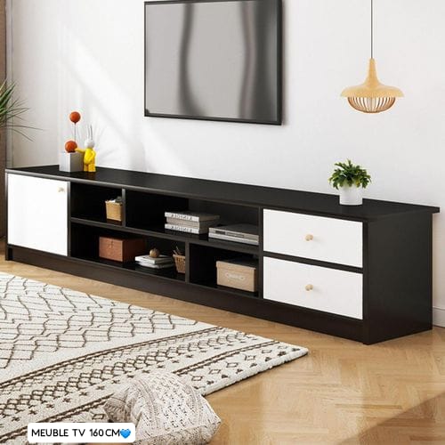 Meuble TV 160cm – Console TV Moderne Noir & Blanc avec Rangement meuble tv moderne 160cm, meuble tv noir blanc, console tv salon, meuble tv rangement, meuble tv design Sénégal