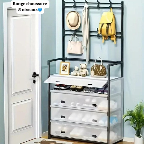 Range Chaussures 5 Niveaux – Meuble d’Entrée avec Porte-Manteau & Rangement range chaussures 5 niveaux, meuble entrée rangement, organisateur chaussures maison, porte manteau moderne, rangement maison Sénégal Range Chaussures 5 Niveaux – Meuble d’Entrée avec Porte-Manteau & Rangement range chaussures 5 niveaux, meuble entrée rangement, organisateur chaussures maison, porte manteau moderne, rangement maison Sénégal