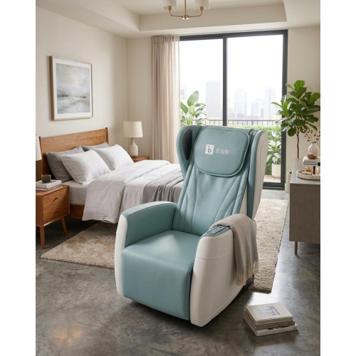 Fauteuil de massage intelligent premium bleu pastel et blanc au design scandinave sur mbectemi.com