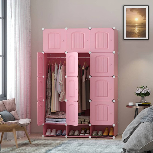 Armoire penderie modulable Mbectemi Market Armoire penderie modulable blanche avec vetements suspendus et rangement chaussures