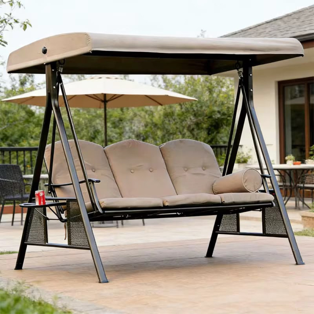 Banc balancelle de jardin convertible de luxe avec auvent - 3 places