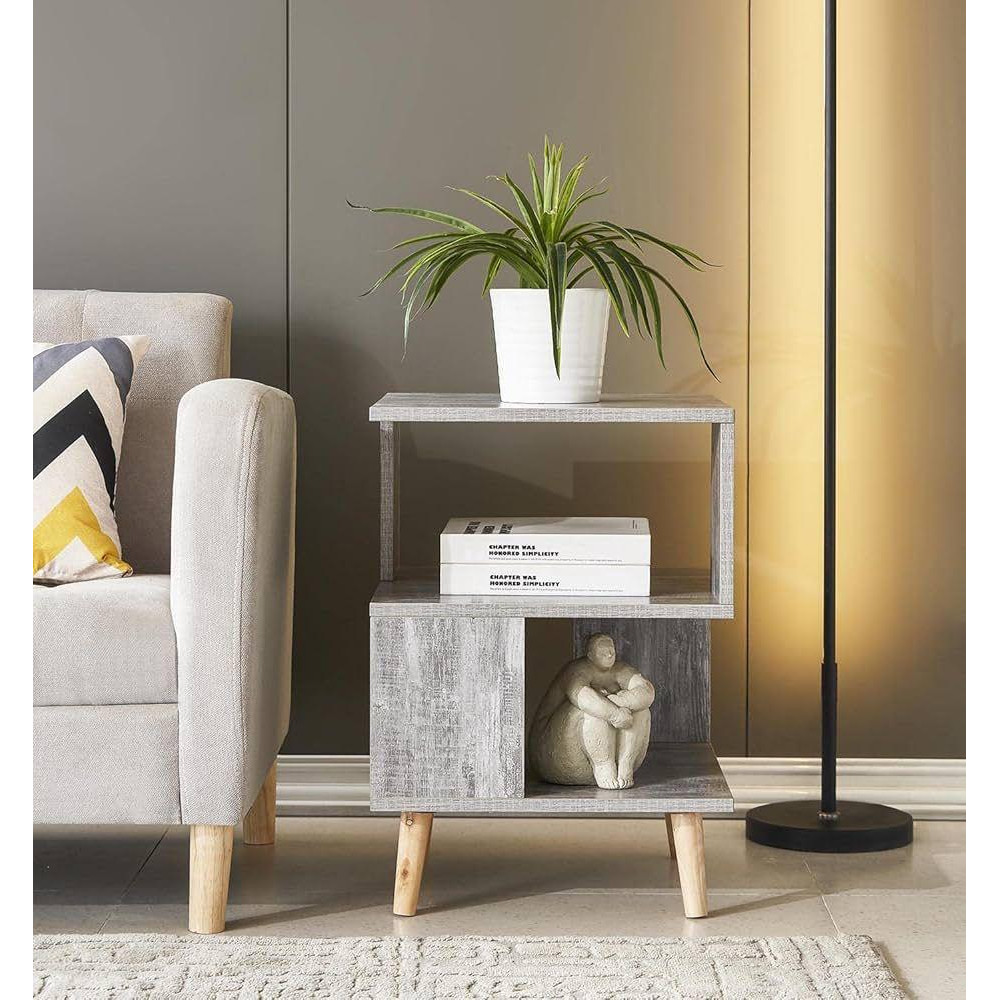 Table de chevet moderne grise a trois niveaux - 41x41x63cm