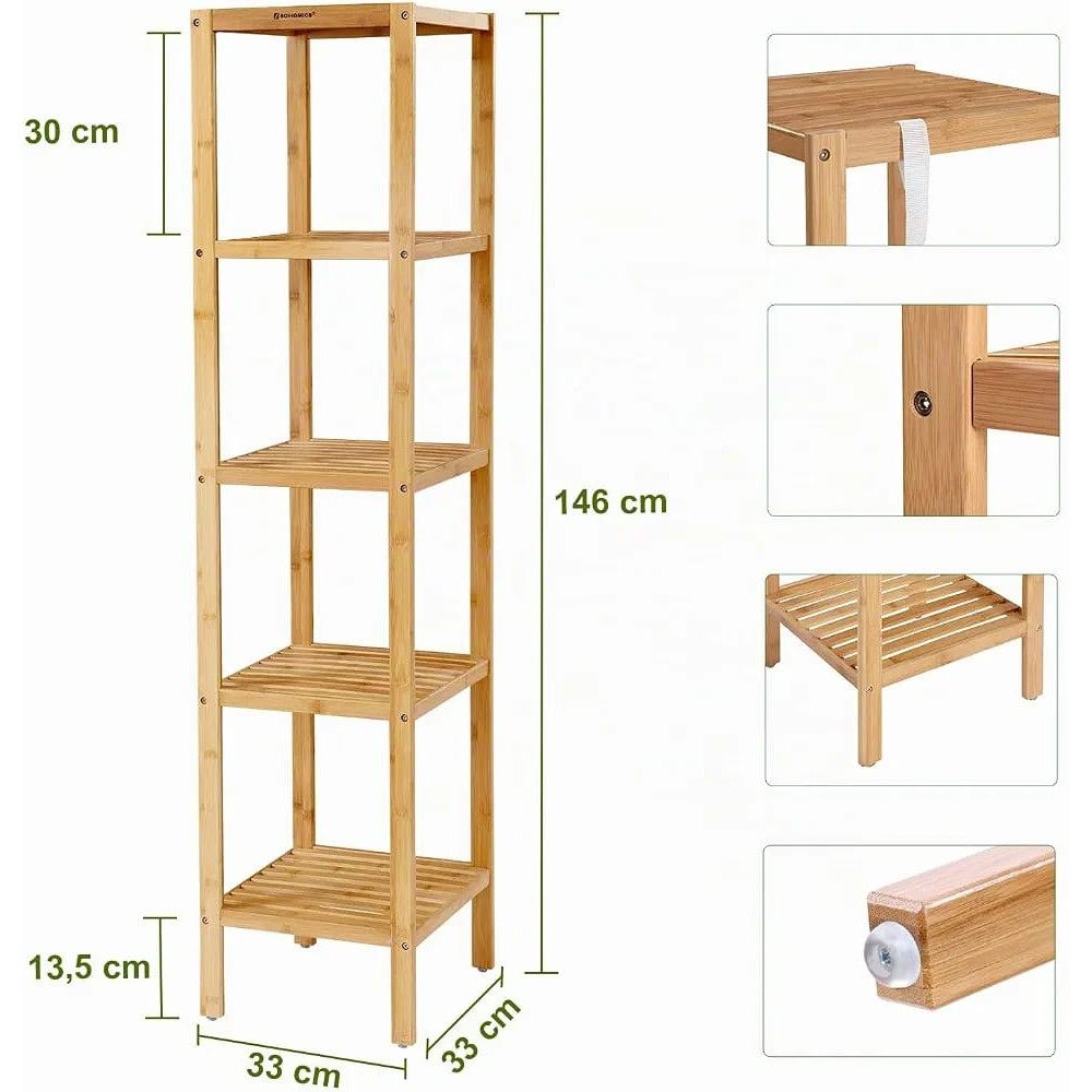 Étagère Colonne en Bambou à 5 Niveaux - 146cm x 33cm