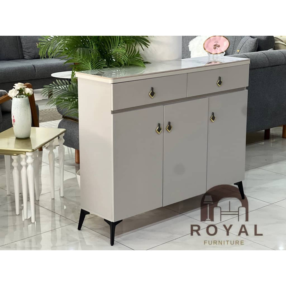 Buffet bahut moderne effet marbre et dore 120x40x85 cm
