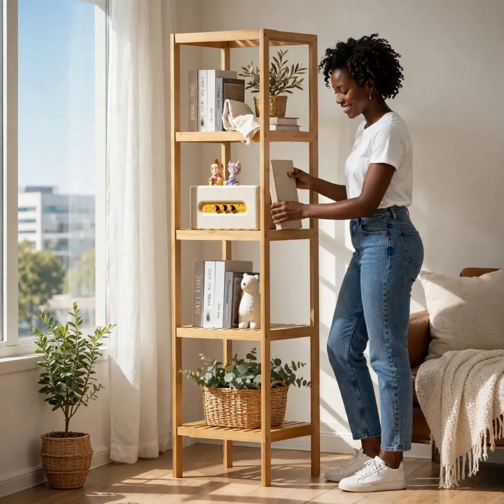 Étagère Colonne en Bambou à 5 Niveaux - 146cm x 33cm