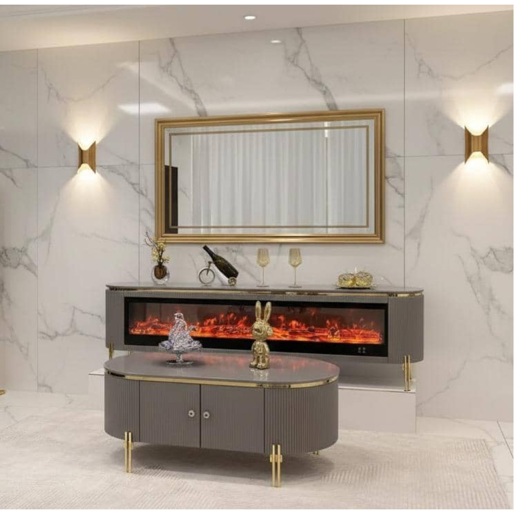 Ensemble meuble TV cheminée et table basse 200x45x60 cm