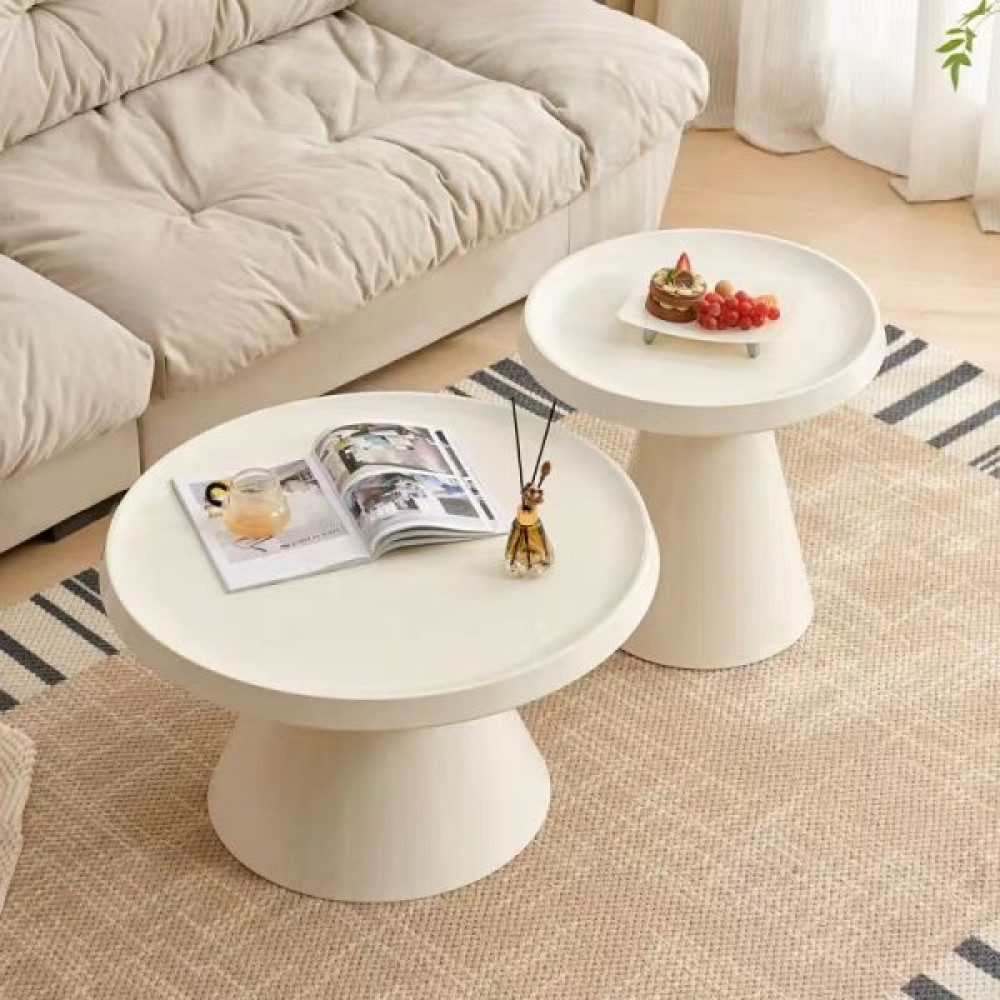 Ensemble de 2 tables basses gigognes rondes blanches 70x45 cm et 50x55 cm - Tables de salon au design tulipe moderne