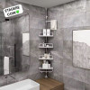 Étagère d'Angle Télescopique de Salle de Bain 4 Niveaux avec Porte Serviettes Blanc