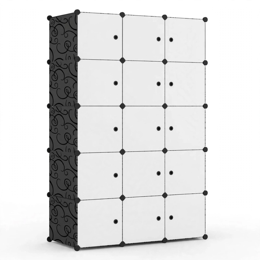 Armoire Penderie Modulaire en Plastique PP et Métal - 12 Cubes Noir et Blanc