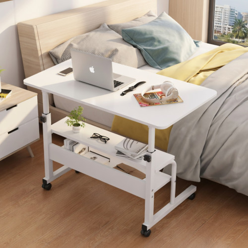 Bureau Ordinateur Mobile Réglable avec Étagères – Table de Travail Portable avec Roulettes Bureau Ordinateur Mobile Réglable avec Étagères – Table de Travail Portable avec Roulettes