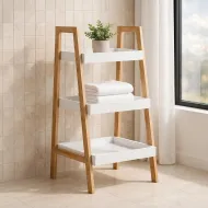 Étagère de Rangement Multi-usage en Bambou et Blanc - 3 Niveaux