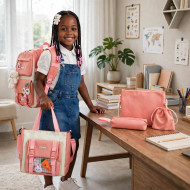 Ensemble de Sacs Scolaires 5-en-1 - Rose Saumon et Blanc