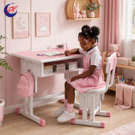  Ensemble Table d'Étude Ergonomique et Chaise Réglable pour Enfant - Rose (70cm x 50cm)