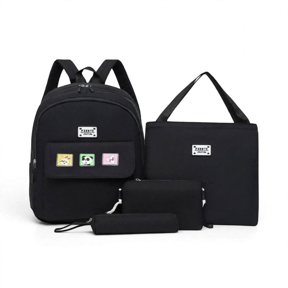 Ensemble de Sacs Scolaires 4-pièces ZEENTE avec Badges - Noir Classique