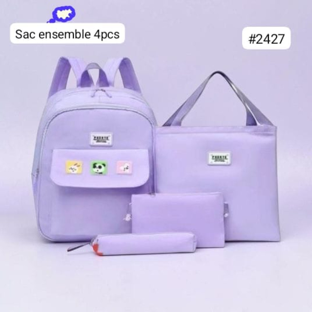 Ensemble de Sacs Scolaires 4-pièces ZEENTE avec Badges - Violet