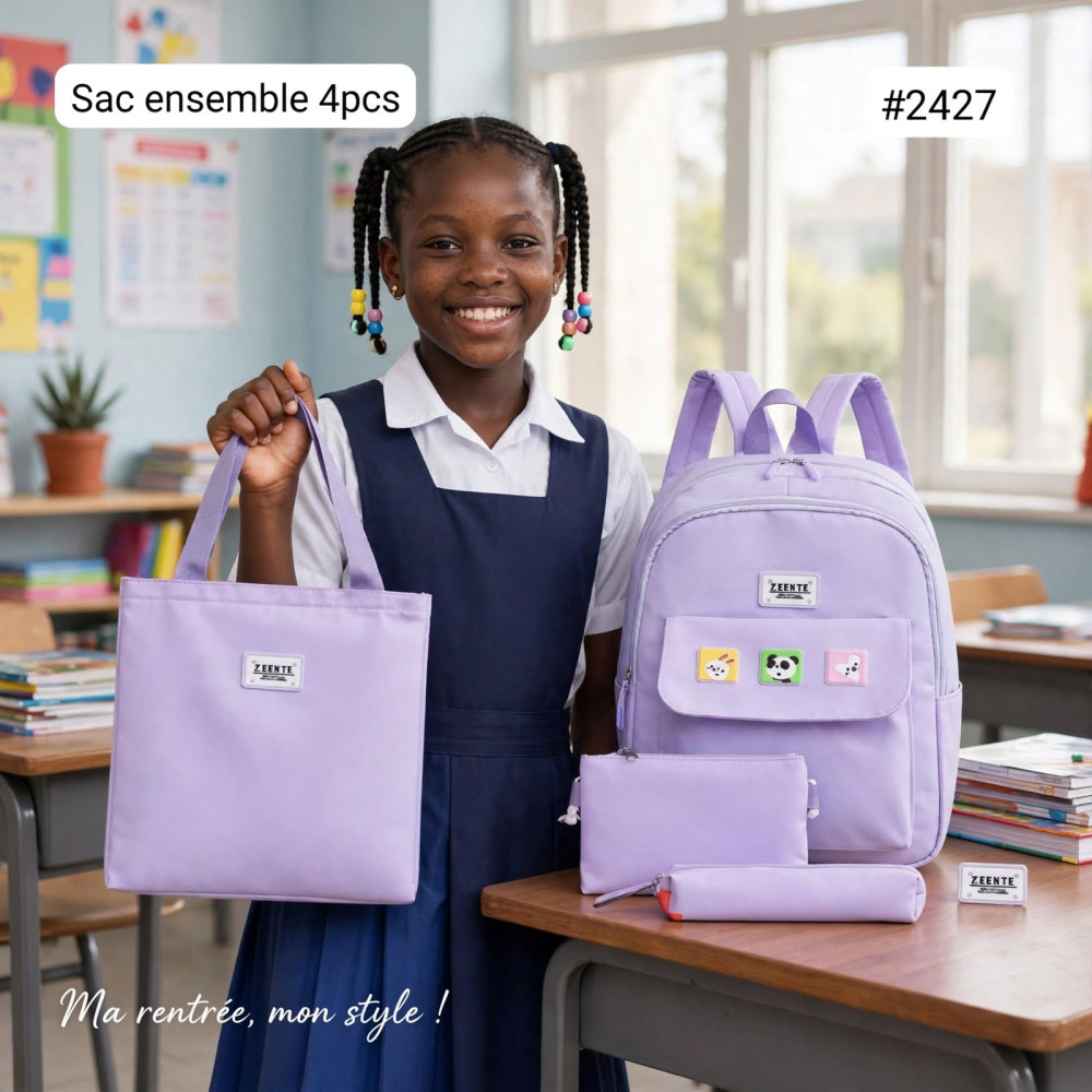Ensemble de Sacs Scolaires 4-pièces ZEENTE avec Badges - Violet