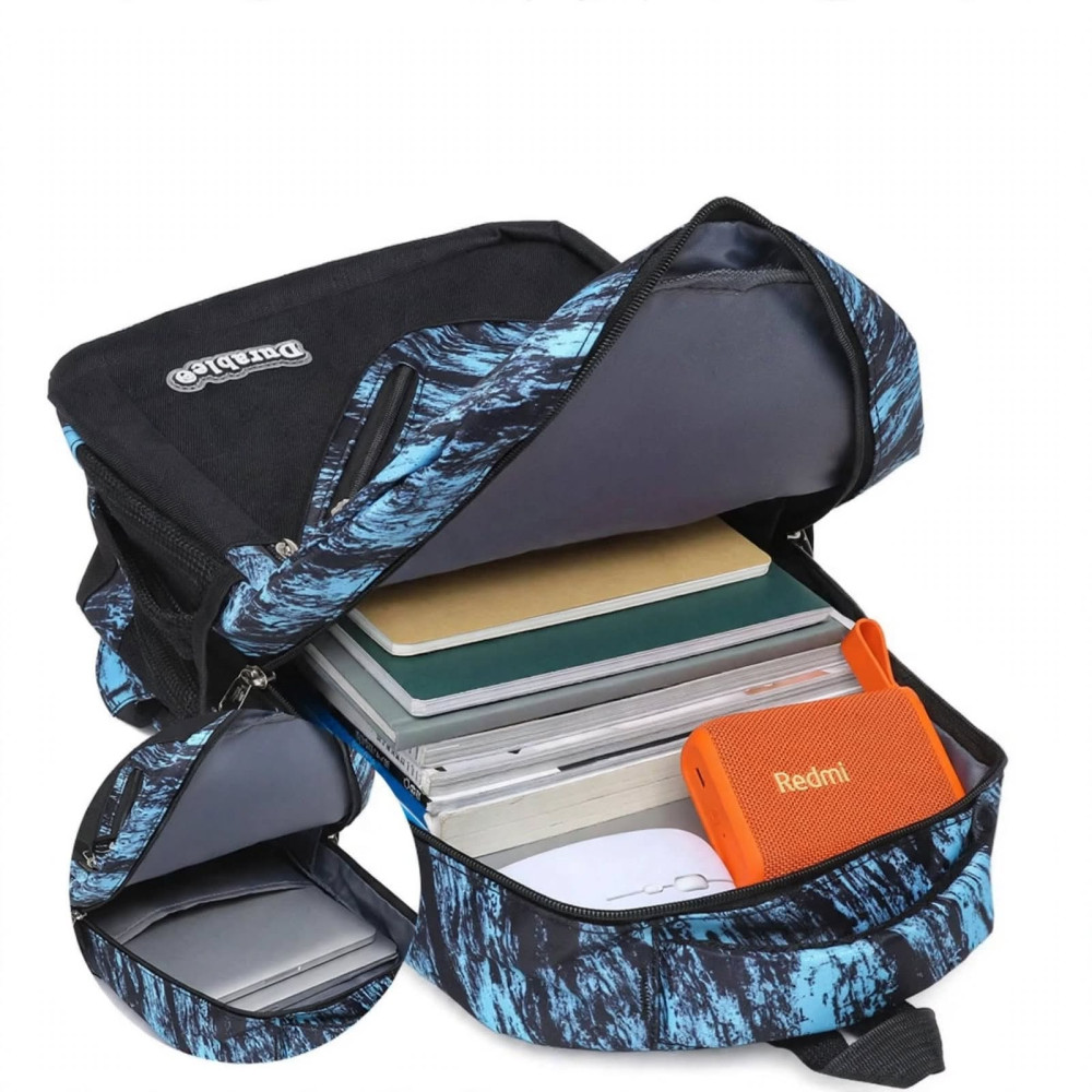 Ensemble de Sacs Scolaires 3 Pièces Durable - Motif Camouflage Bleu et Noir