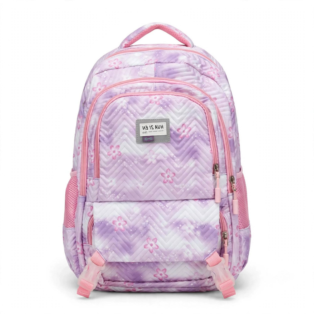 Sac à Dos Scolaire Imperméable HUA SI EV - Violet aux Motifs Floraux