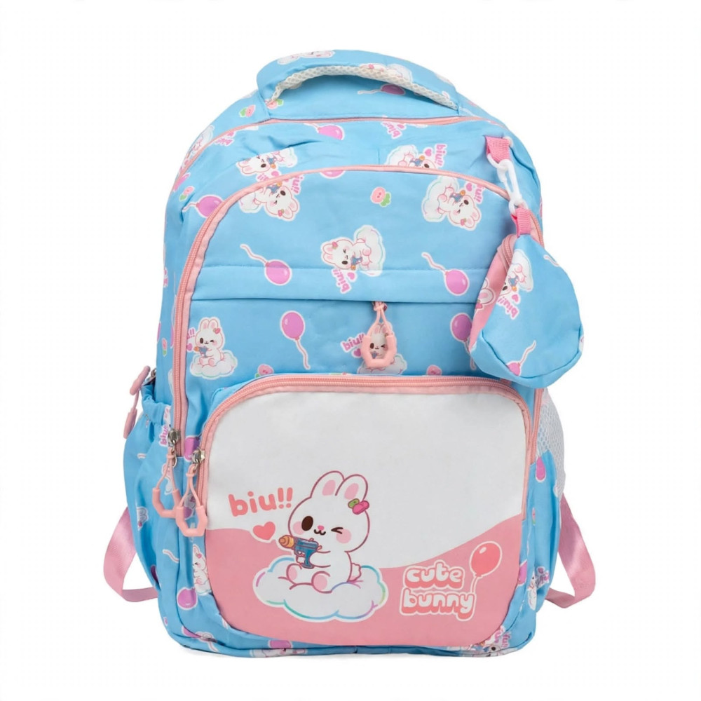 Sac à Dos Scolaire Imperméable Cute Bunny - Bleu Ciel et Rose
