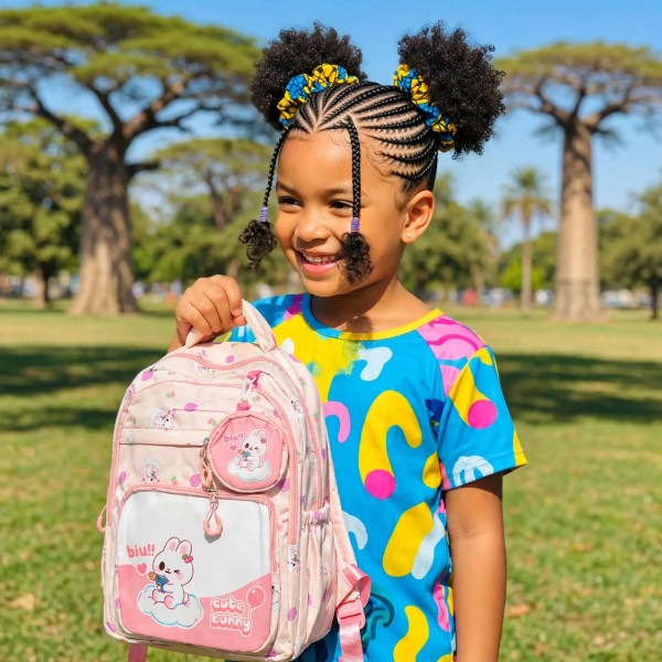Sac à Dos Scolaire Imperméable Cute Bunny - Rose et Blanc