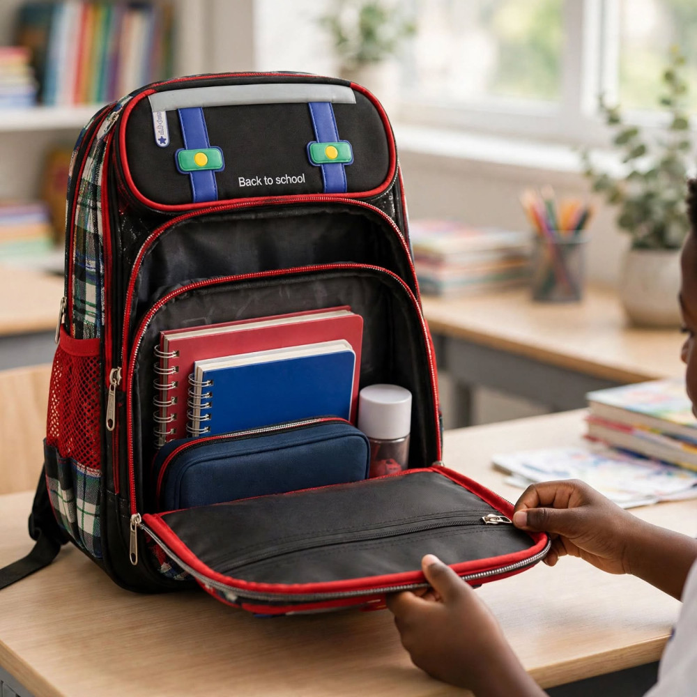 Sac à Dos Scolaire Imperméable Back to School - Rouge et Noir Motif Voiture de Course Sac à Dos Scolaire Imperméable Back to School - Rouge et Noir Motif Voiture de Course