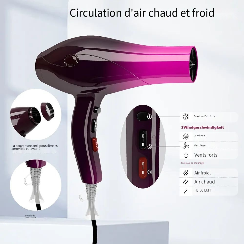 Sèche cheveux professionnel ionique bicolore rose et noir 2200W Sèche cheveux professionnel ionique bicolore rose et noir 2200W