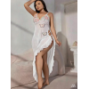 Nuisette Longue en Maille Transparente et Papillons 3D - Blanc Éclatant Premium