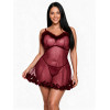 Nuisette Courte Babydoll en Maille à Pois et Plumes - Rouge Bordeaux