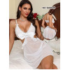 Nuisette Courte en Voile et Dentelle avec Grand Nœud - Blanc Pur