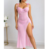 Nuisette Longue en Mesh Transparent et Papillons 3D - Rose Pastel