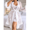 Ensemble Nuisette Corset et Kimono en Dentelle - Blanc Pur