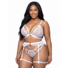 Ensemble de Lingerie 3 Pièces en Maille et Dentelle avec Porte-Jarretelles - Blanc Éclatant