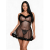 Nuisette Courte Babydoll en Maille à Pois et Plumes - Noir Mystère