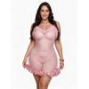 Nuisette Courte Babydoll en Maille à Pois et Plumes - Rose Bonbon