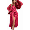 Kimono Nuisette Long en Satin et Tulle - Rouge Éclatant