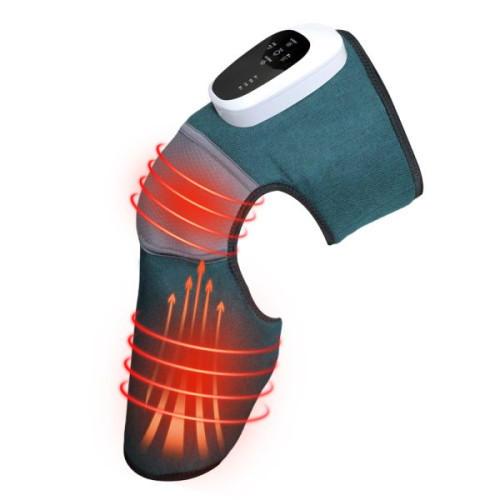 Masseur de genou chauffant et vibrant ergonomique couleur bleu canard avec écran de contrôle LED tactile