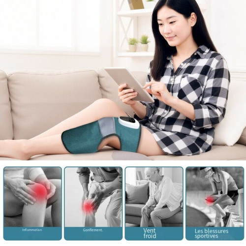 Masseur de genou chauffant et vibrant ergonomique couleur bleu canard avec écran de contrôle LED tactile