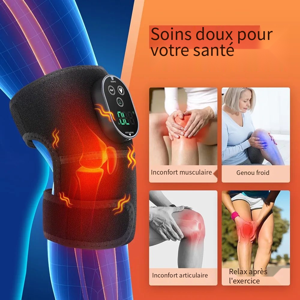 Masseur de genou chauffant et vibrant ergonomique couleur bleu canard avec écran de contrôle LED tactile