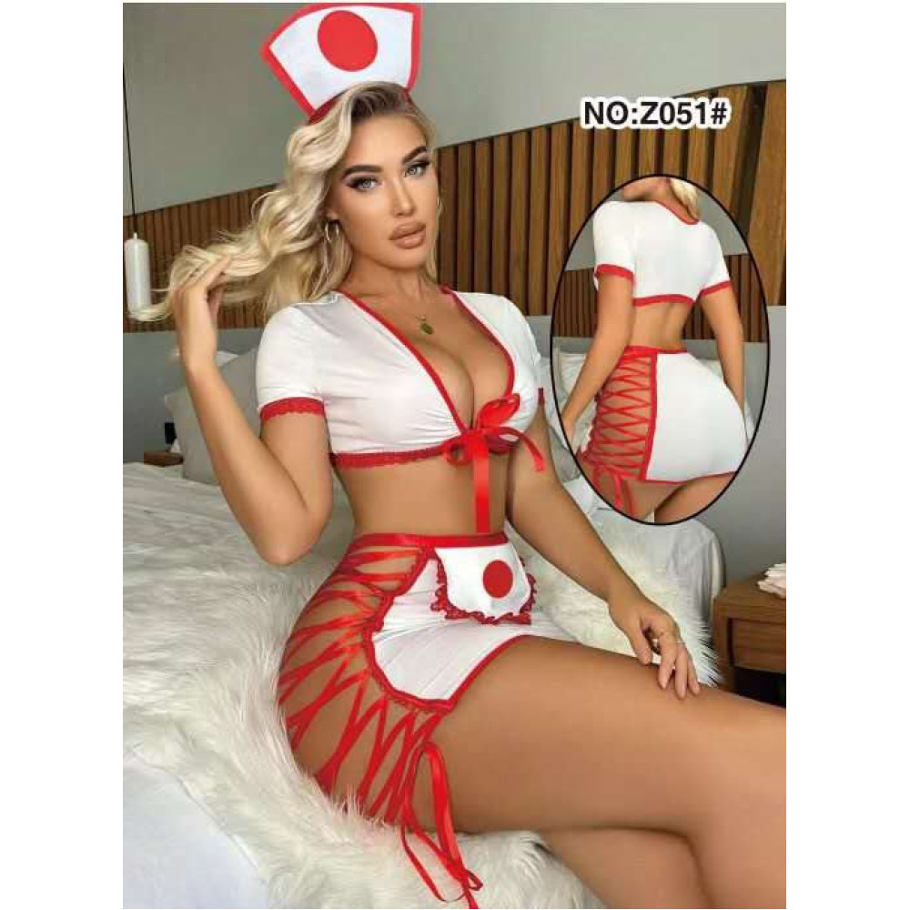 Costume de charme infirmière sexy ensemble lingerie de fête trois pièces