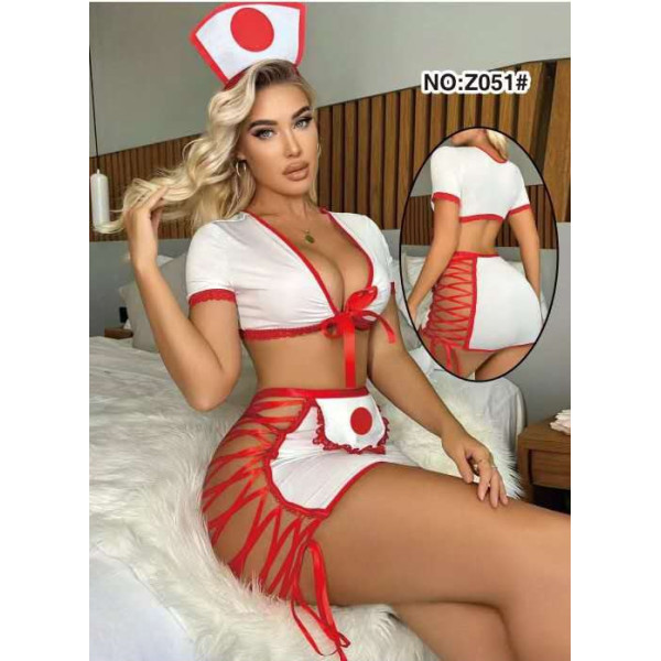 Costume de charme infirmière sexy ensemble lingerie de fête trois pièces