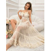 Robe Nuisette Longue Sexy en Tulle Blanc Taille Unique