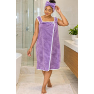 Robe de Bain Serviette Élastique avec Bandeau Assorti - Ensemble 2 Pièces Violet