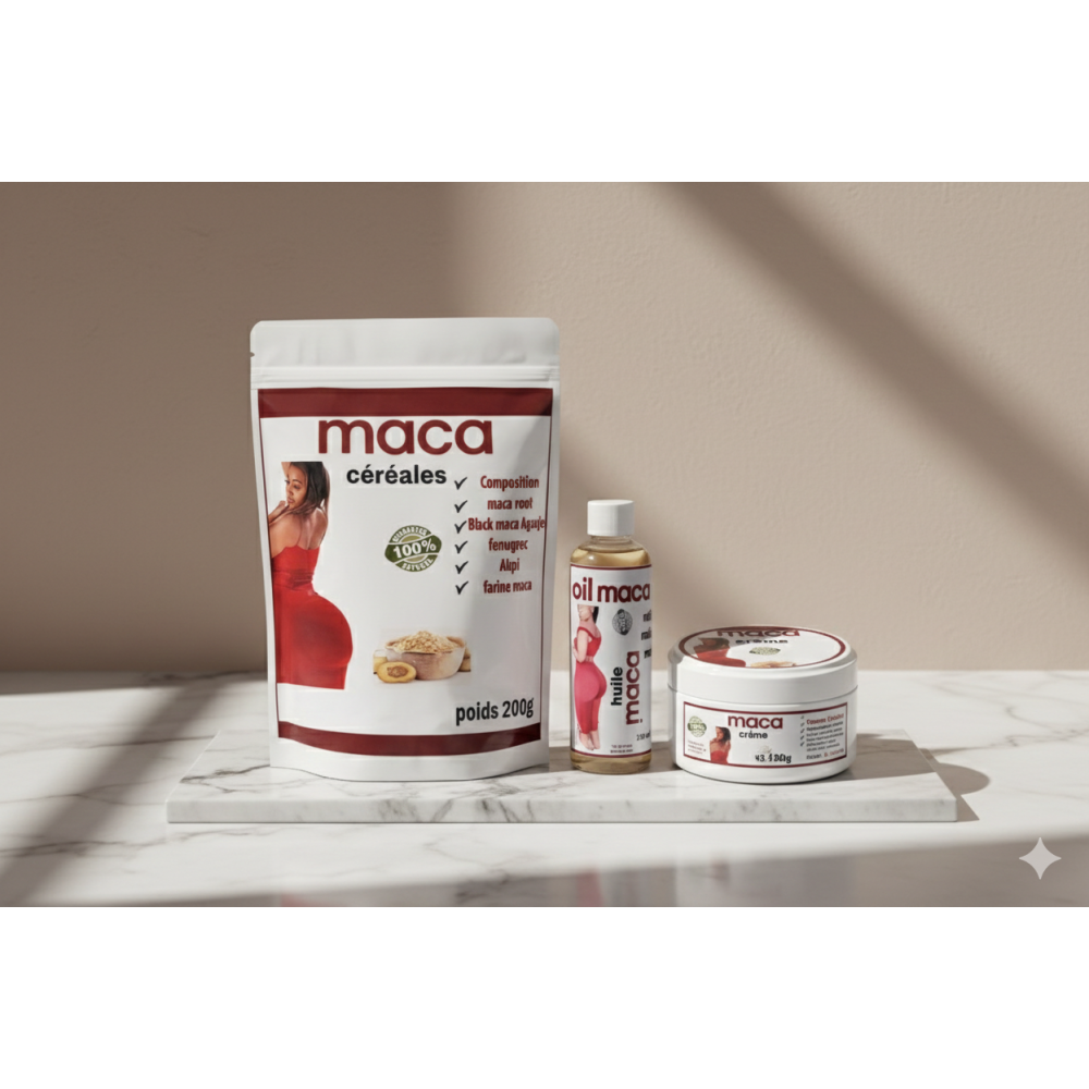 Gamme Maca Naturelle – Céréales, Huile et Crème Gamme Maca Naturelle – Céréales, Huile et Crème