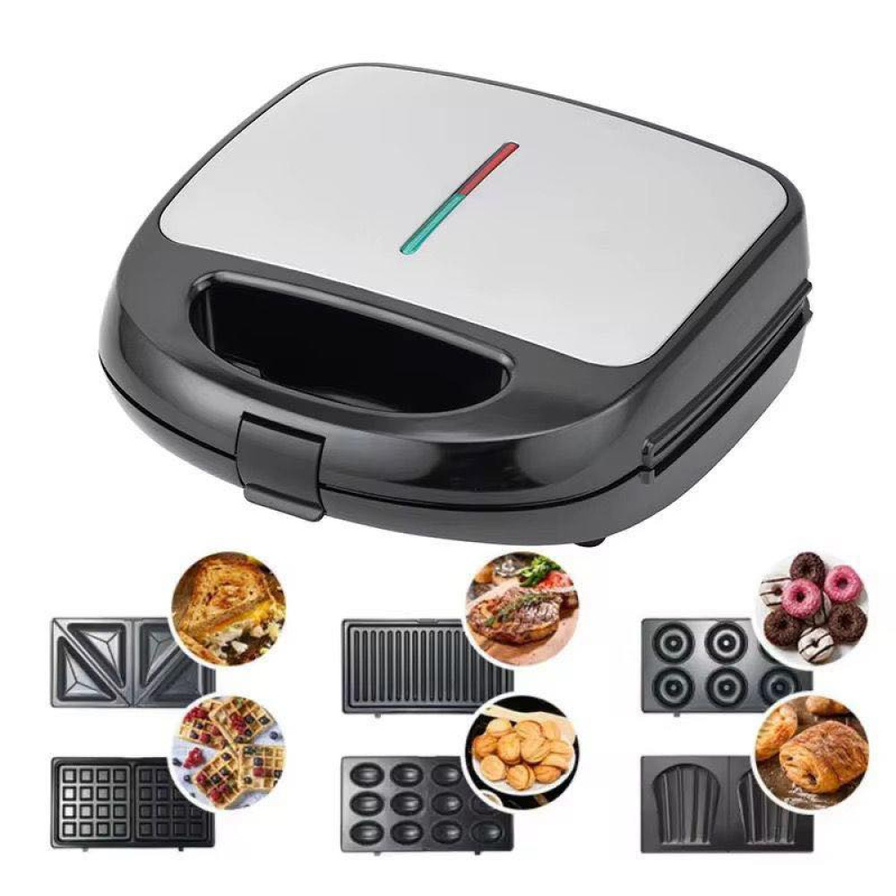 Appareil Multifonction Sandwich & Gaufrier – Machine à Snacks avec Plaques Interchangeables 6 en 1