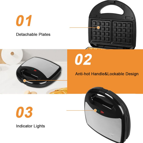 Appareil Multifonction Sandwich & Gaufrier – Machine à Snacks avec Plaques Interchangeables 6 en 1 Appareil Multifonction Sandwich & Gaufrier – Machine à Snacks avec Plaques Interchangeables 6 en 1